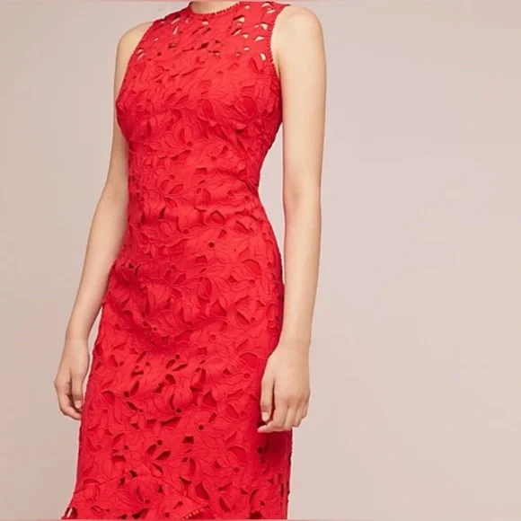 New Shoshanna Red Eyelet Cotton Maxi Dress Size 6 - Picture 2 of 9